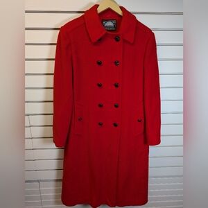 Vintage Mackintosh Authentic 100% Wool Longline Peacoat Bright Red Size 14 EUC